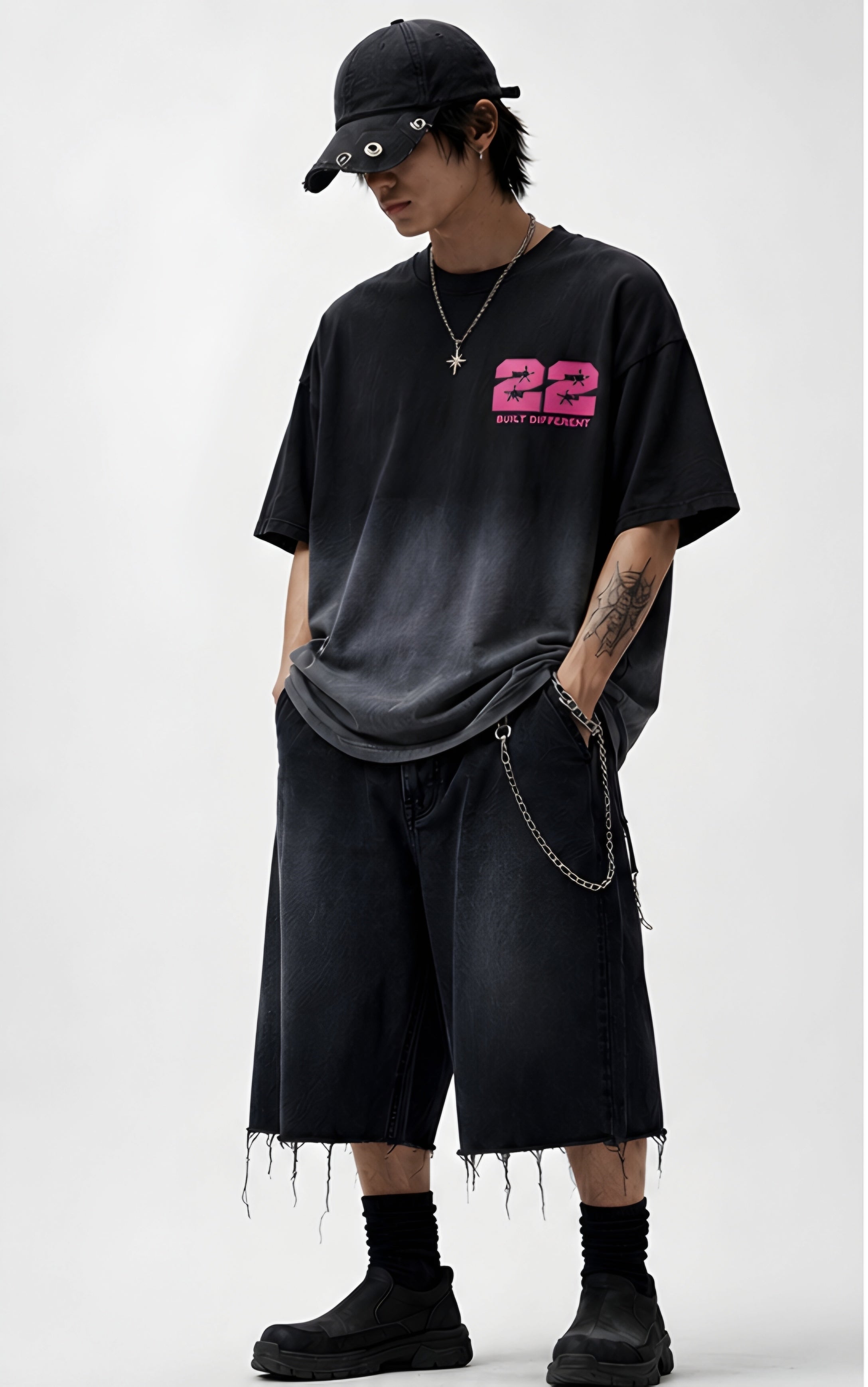 No luck black ombré wash boxy fit tshirt (unisex)