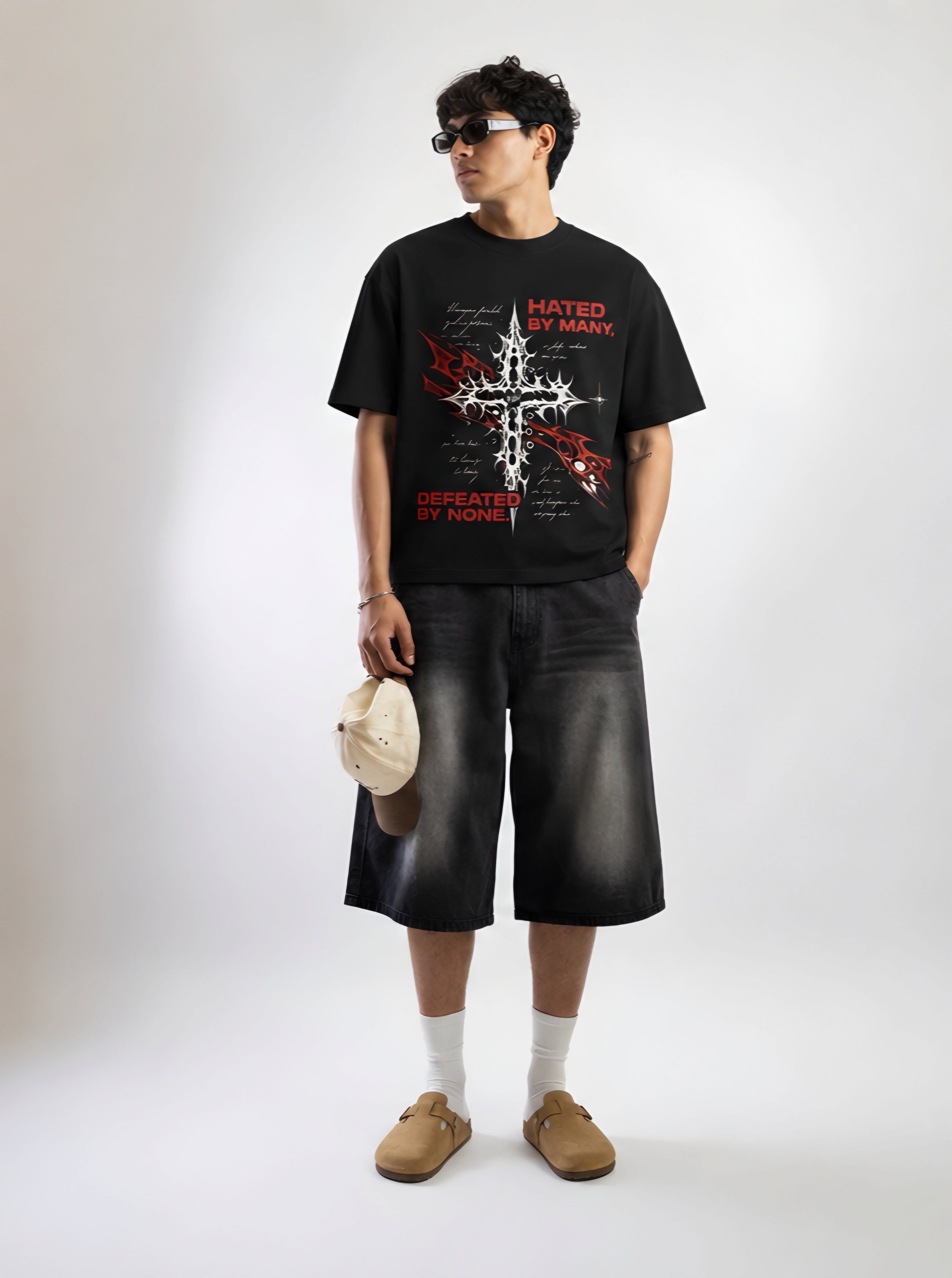 Hated by many black boxy fit cropped t-shirt