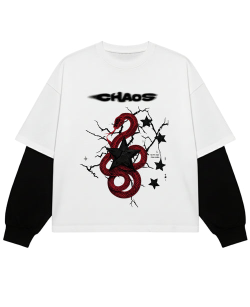 White With Black Sleeve Oversized Tee Front Design