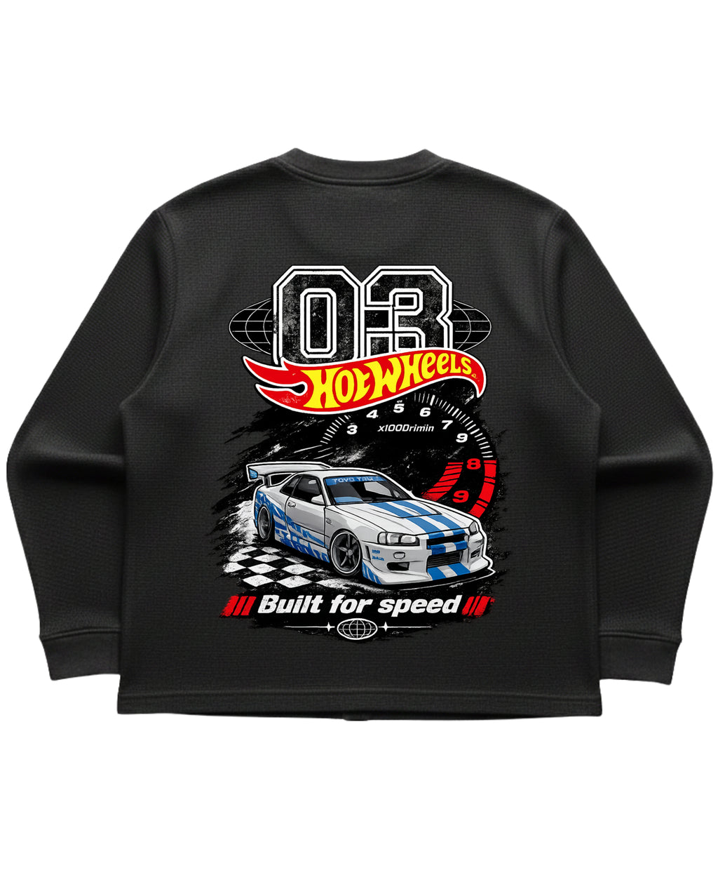 Black waffle knit oversized full-sleeve Back Design