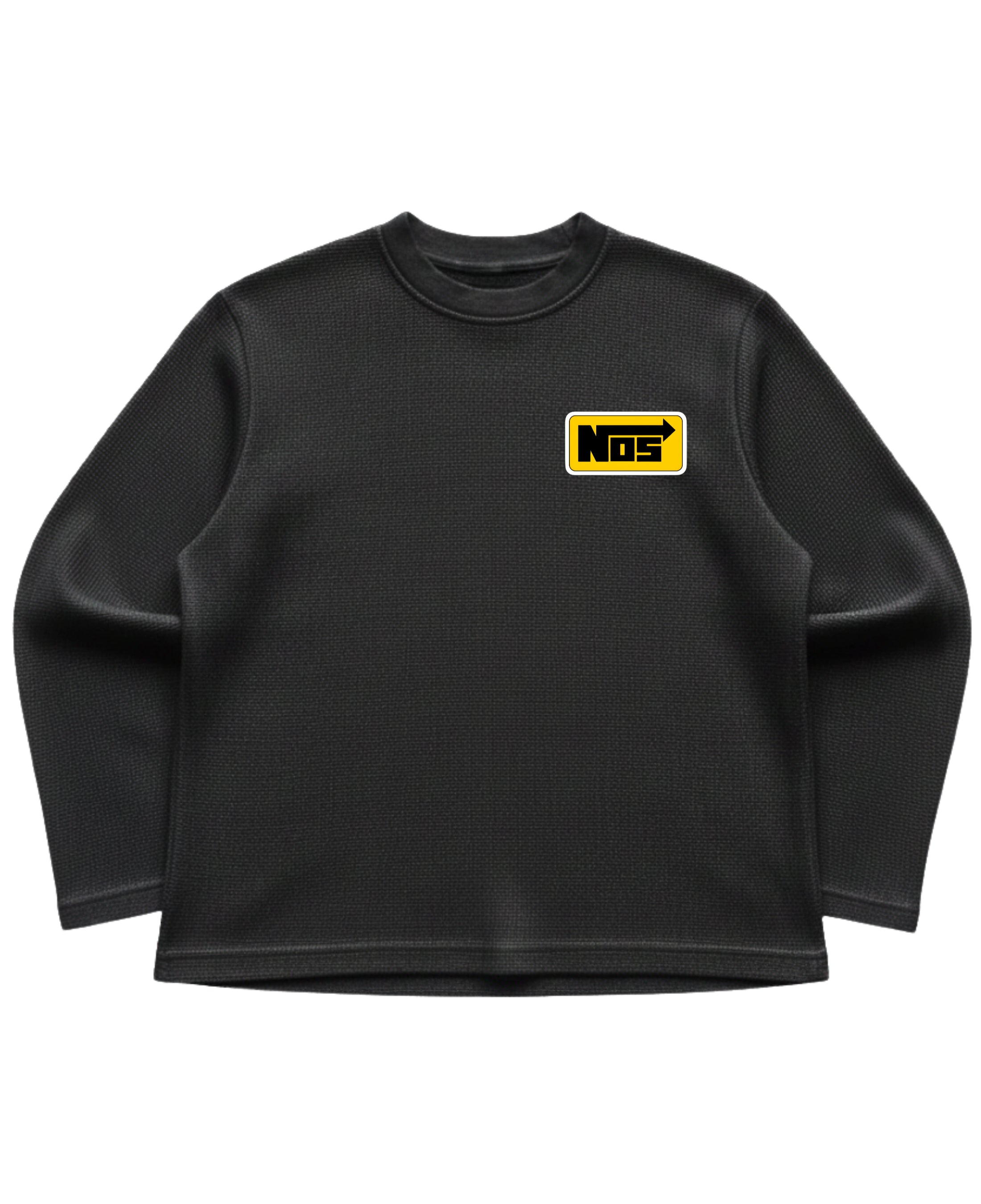 Black waffle knit oversized full-sleeve Front Design