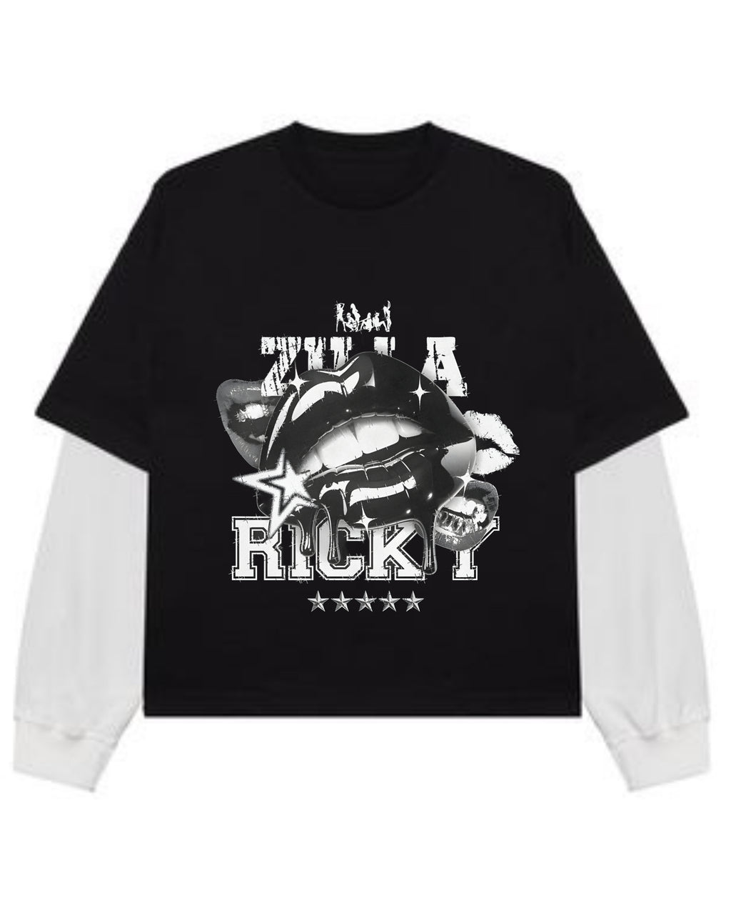 Black With White Sleeve Oversized Tee Front Design