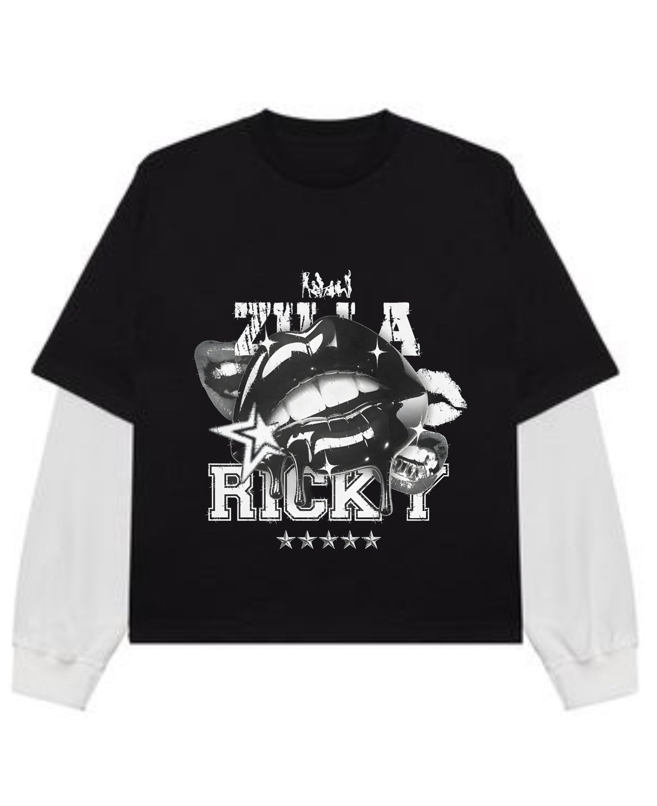 Black With White Sleeve Oversized Tee Front Design