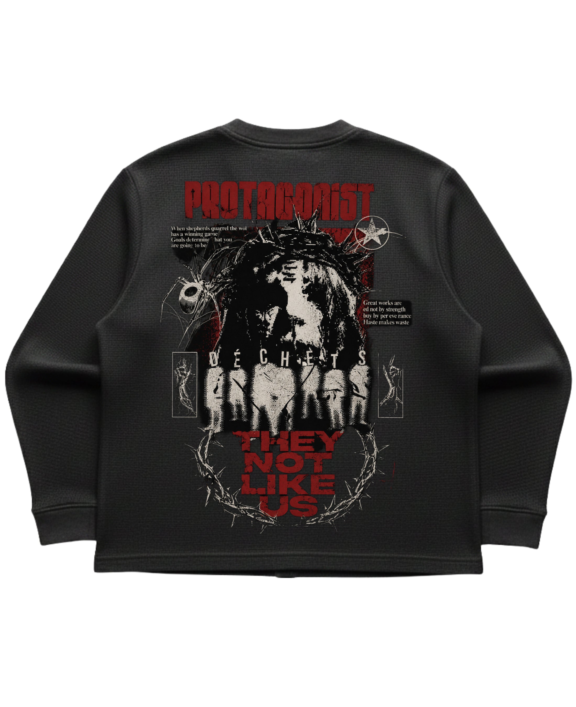 Black waffle knit oversized full-sleeve Back Design